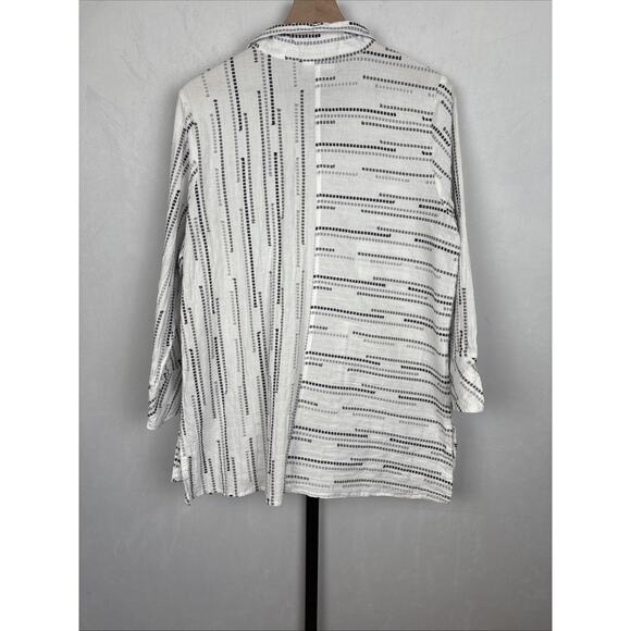 Habitat Button Down Shirt Women's Medium White Cotton Block Pattern Boho Artsy - Picture 7 of 13